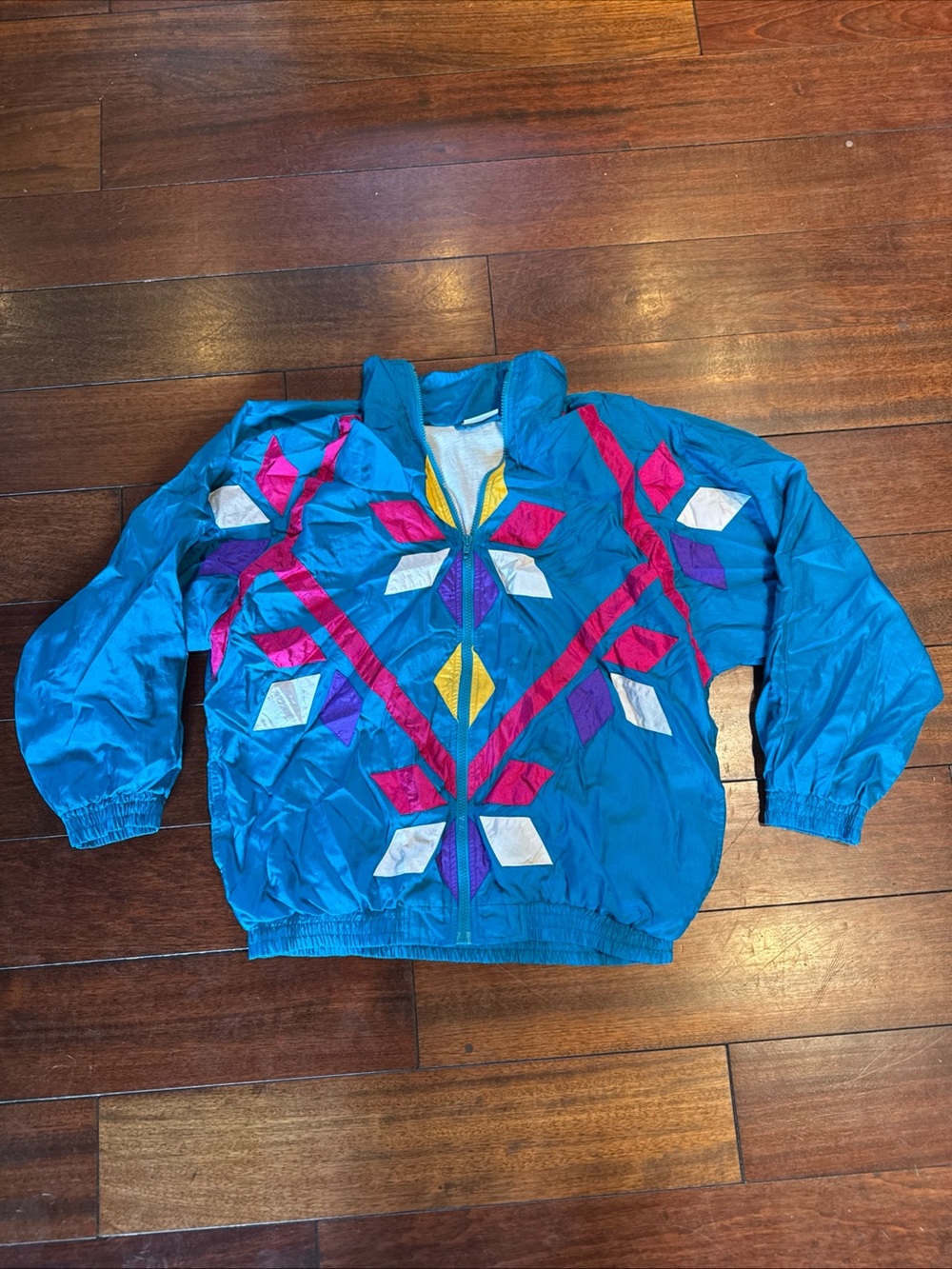 Vintage 90s Rock Creek Casuals Windbreaker Women’s Sz Medium Teal Blue Neon Zip